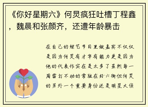 《你好星期六》何炅疯狂吐槽丁程鑫，魏晨和张颜齐，还遭年龄暴击