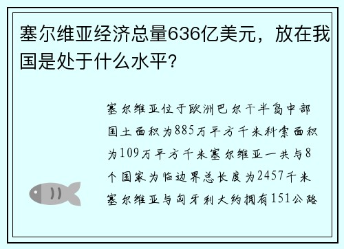塞尔维亚经济总量636亿美元，放在我国是处于什么水平？