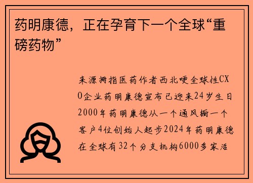 药明康德，正在孕育下一个全球“重磅药物”