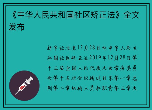 《中华人民共和国社区矫正法》全文发布