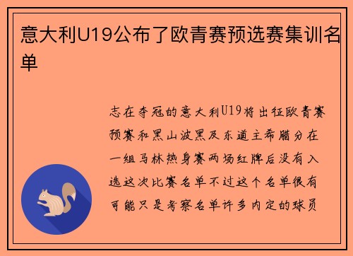 意大利U19公布了欧青赛预选赛集训名单