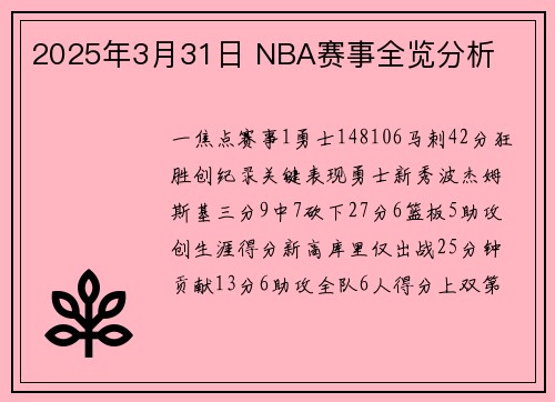 2025年3月31日 NBA赛事全览分析