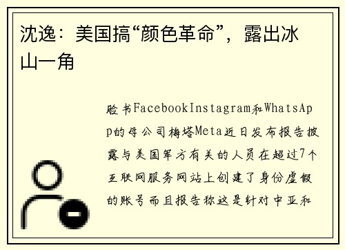 沈逸：美国搞“颜色革命”，露出冰山一角
